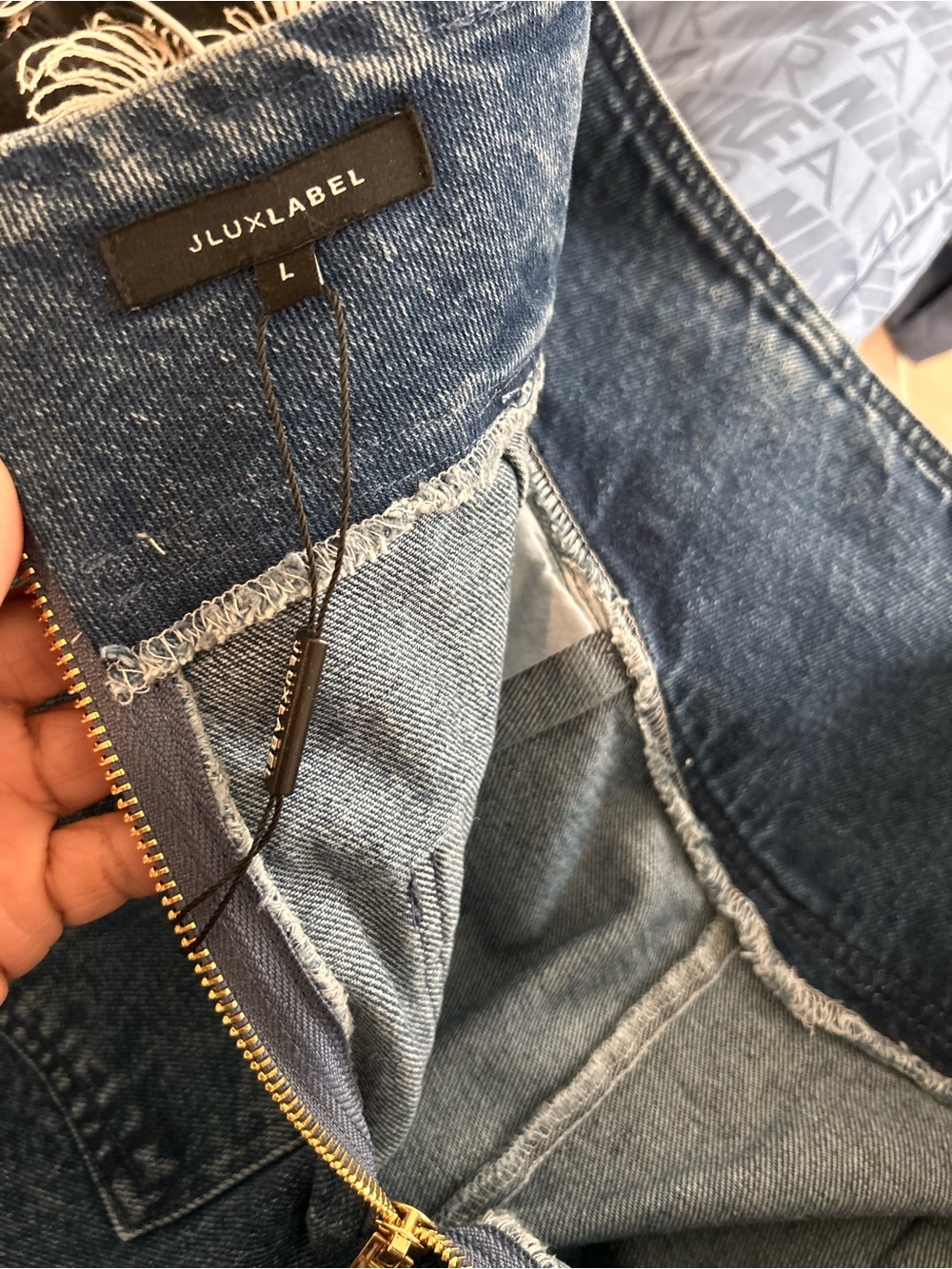 JLUXLABEL Women  Distressed Wide Leg Medium Blue Wash